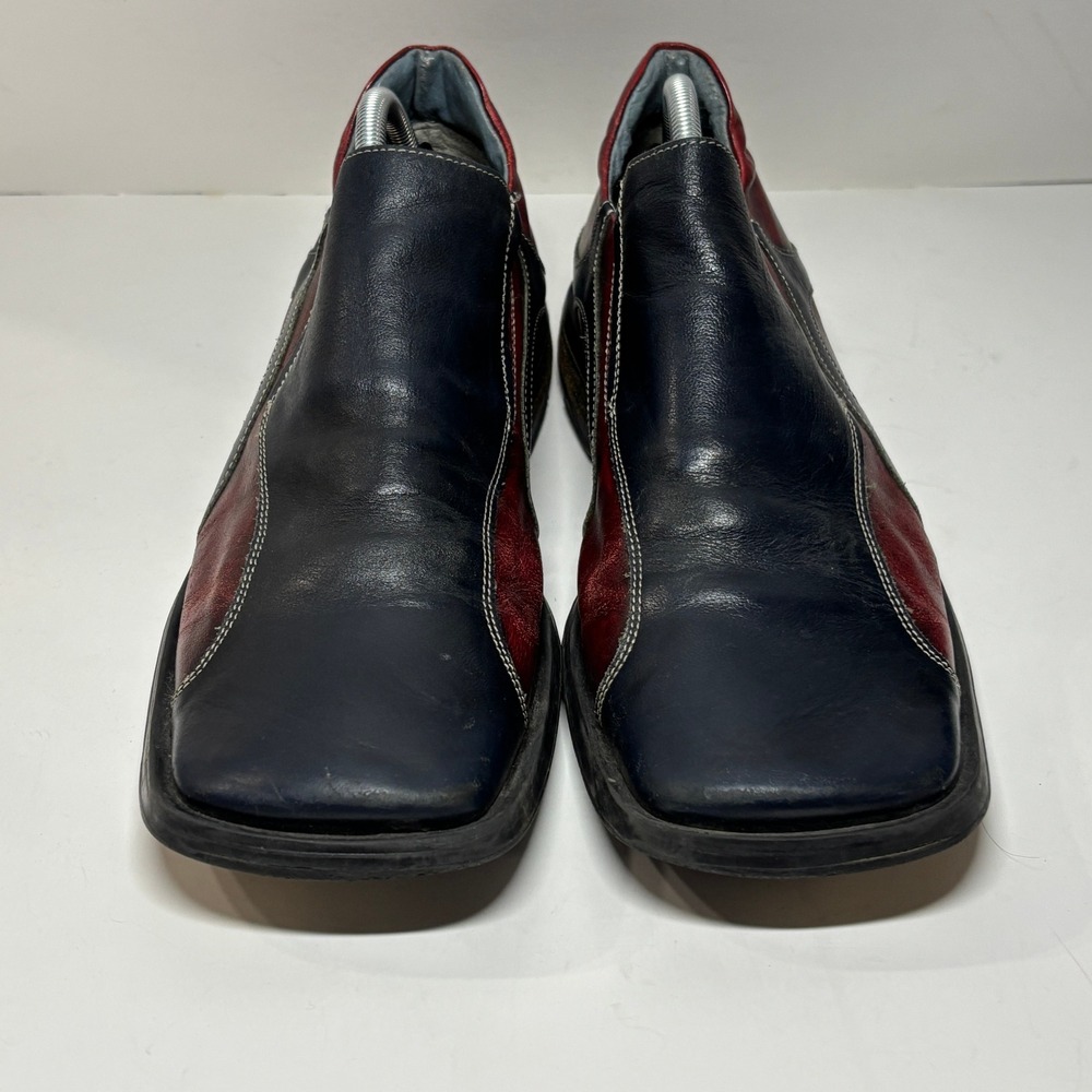 Robert Wayne Loafers Mens 11 Blue Red Square Toe Leather Slip On Shoes Y2K Retro - Picture 2 of 8